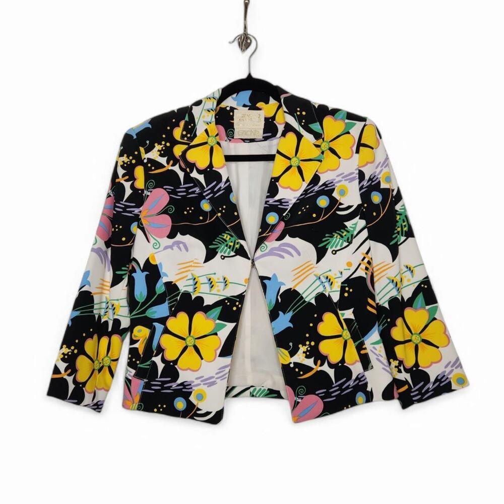 Vintage Cache Alberto Makali Blazer Floral Flowers Office Core 90s Blouse Top - Picture 1 of 7